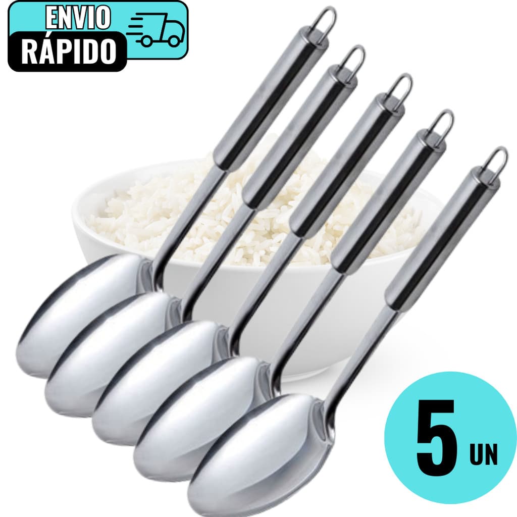 Kit 5 Colheres de Servir Arroz Aço Inox Premium Para Refeições em Restaurante Lanchonetes Buffets CG