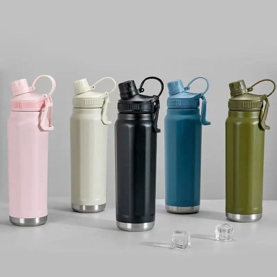 Garrafa Térmica 750ml em Aço Inox Com Alça e Trava Parede Dupla Para Água Café Chá Esporte