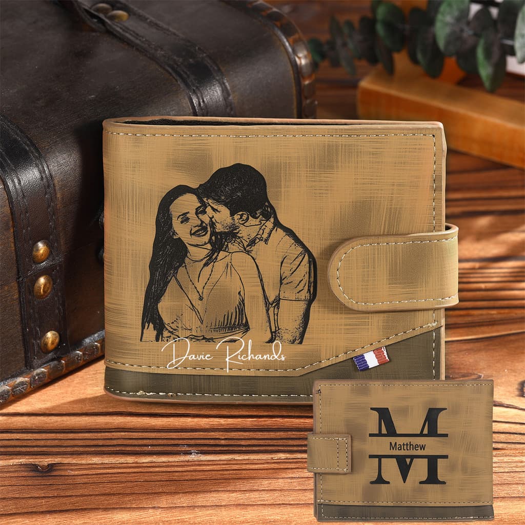 Presentes para Dia dos Pais Carteira Personalizada Com Nome Fivela Para Homens De Couro Bolso Fotografia