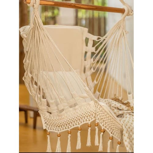 Cadeira Rede De Balanço Descanso Suspensa Bege Off White Decoraçao Para Sacada Varanda Quintal Fazenda Chale