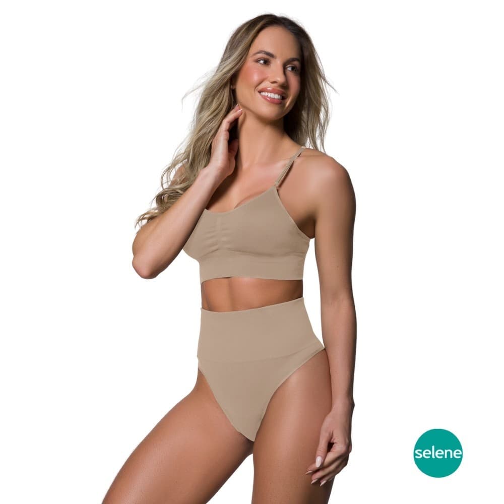 Calcinha Sem Costura Com Cós Alto Fio Dental Original Selene Confortável Redutora De Medidas
