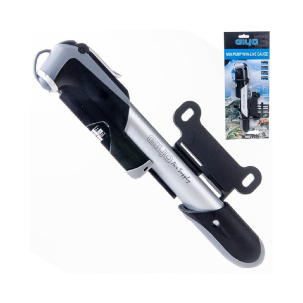Bomba Bike Mini Pump Gp61a Giyo Telescópica Com Manômetro Alumínio Cor Prata C/ Preto