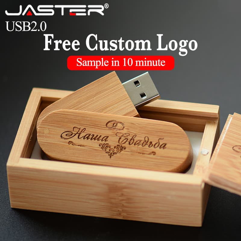 JASTER (Logotipo Do Cliente Gratuito) Flash Drive USB 2.0 De Madeira 64GB Memória De Presente De Casamento Stick 32GB Co