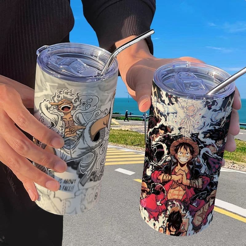 Copo térmico One Piece Luffy Fifth Gear com canudo, casual, Roronoa Zoro, copo de café portátil de aço inoxidável, copo