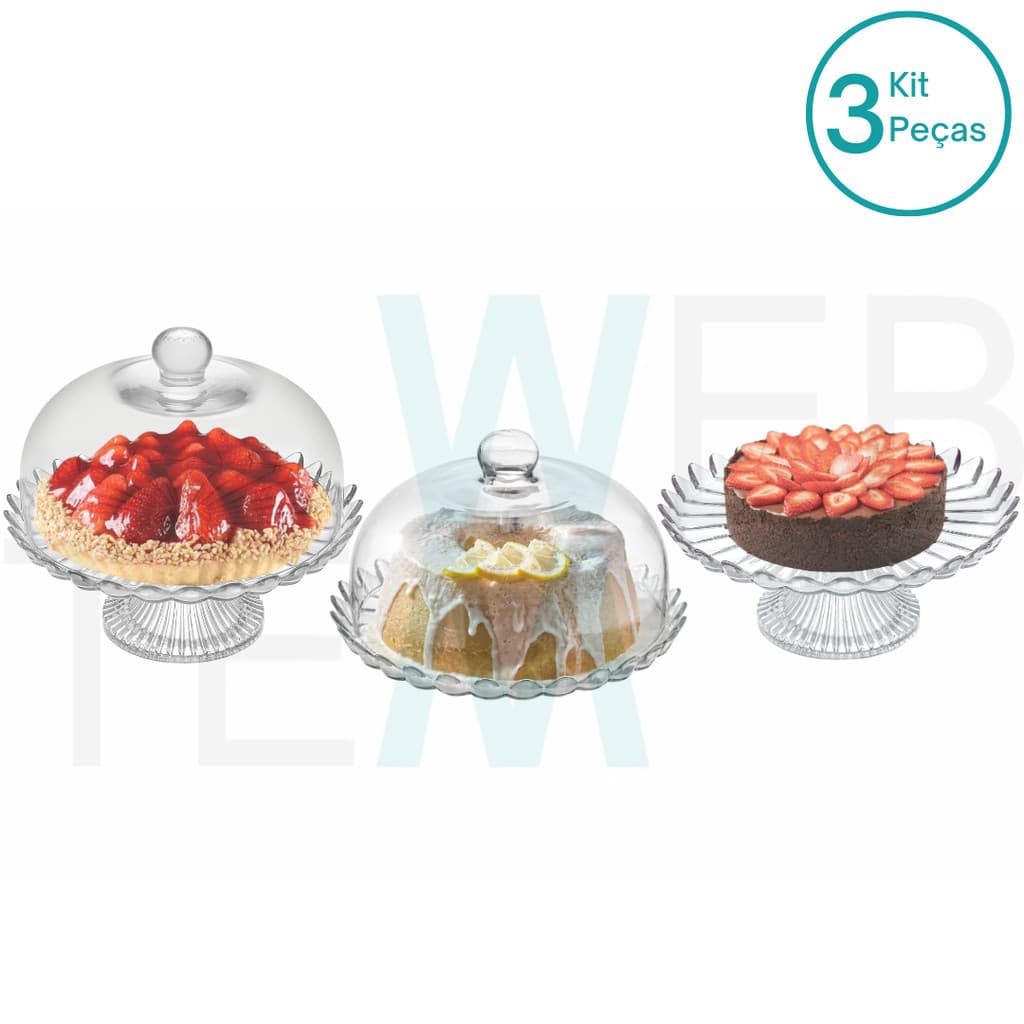 Conjunto 2 Mini Boleiras de Vidro Com e Sem Pé e Prato Para Bolo de Vidro Com Pé Pétalas de Jasmin Vitazza: Prato 24bcm Para Suporte Para Bolo, Doces, Decoração, Mesa Posta Sustentável