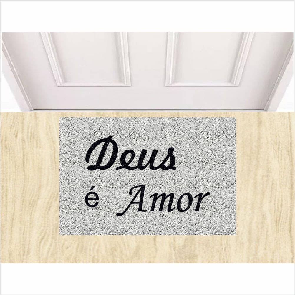 Capacho Tapete Deus é Amor 60X40 cm Antiderrapnte Prata.