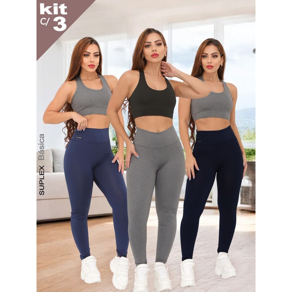 KIT Com 3 Calça Legging Feminina Academia Fitness Treino Corrida Ginastica Calca Esporte Dia Dia