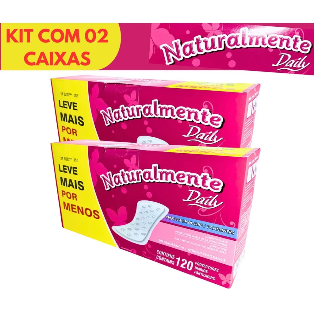 KIT COM 02 ABSORVENTES PACOTÃO ECONÔMICO PROTEÇÃO DIÁRIA – NATURALMENTE