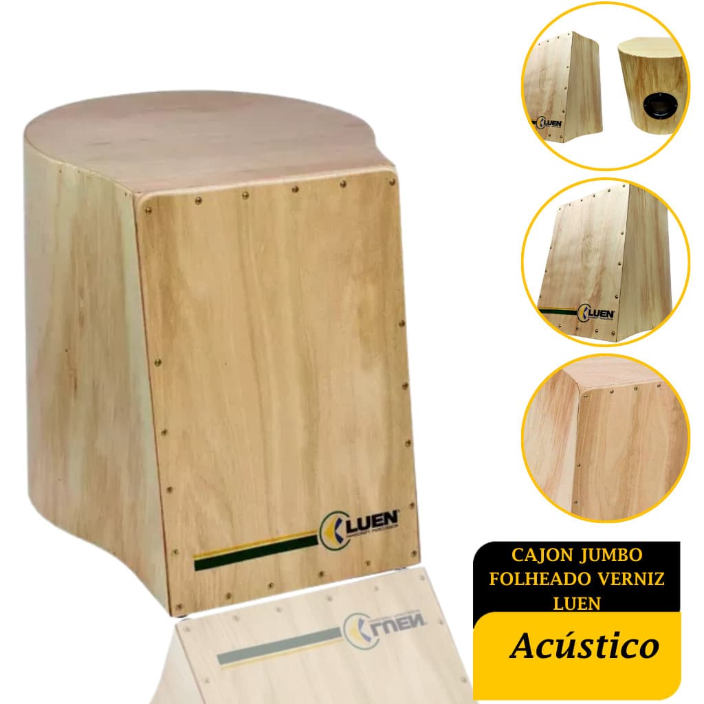 Cajon Jumbo Folheado Verniz Luen Acústico Premium