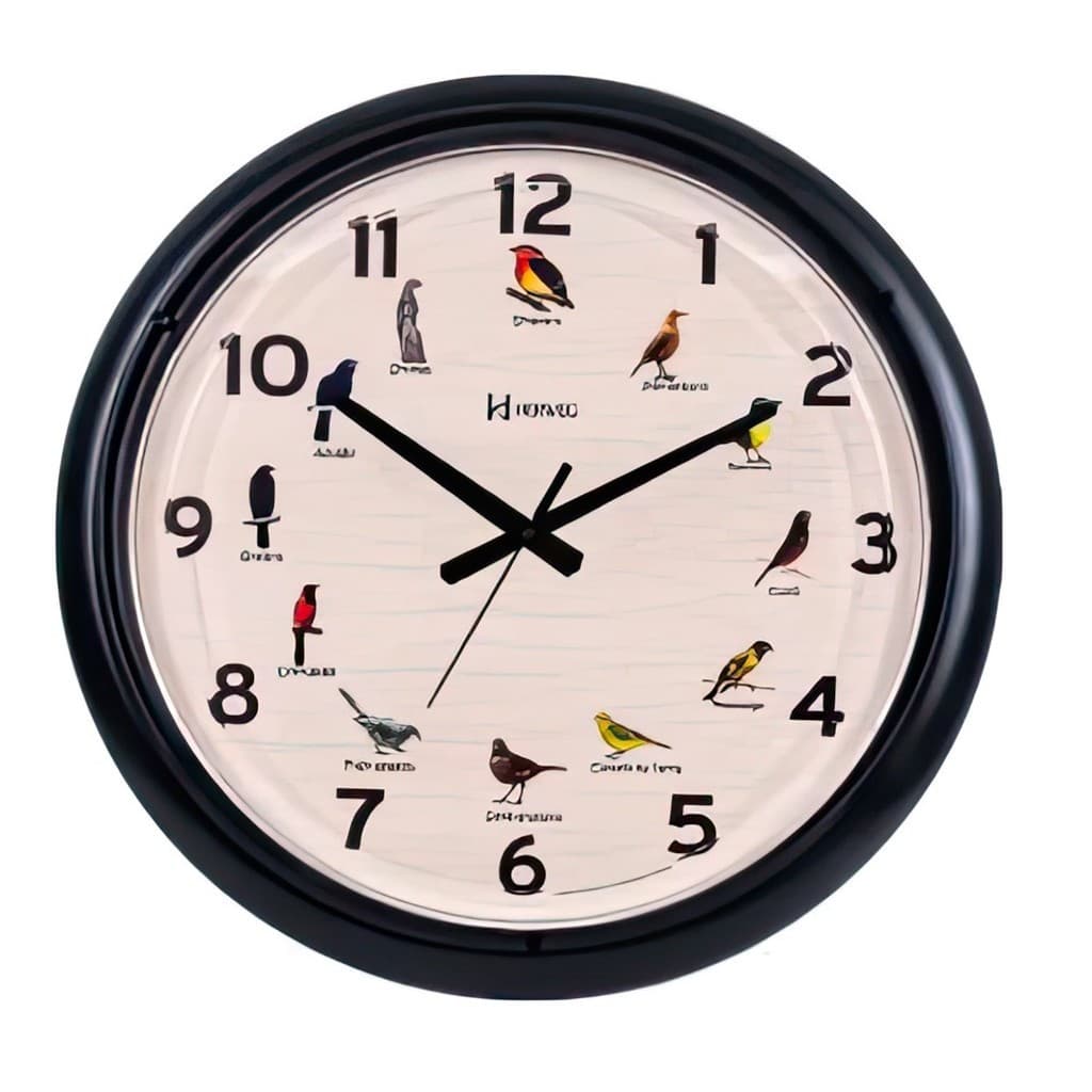 Relógio de Parede Herweg Canto Pássaros 40cm 660130-034 Pret