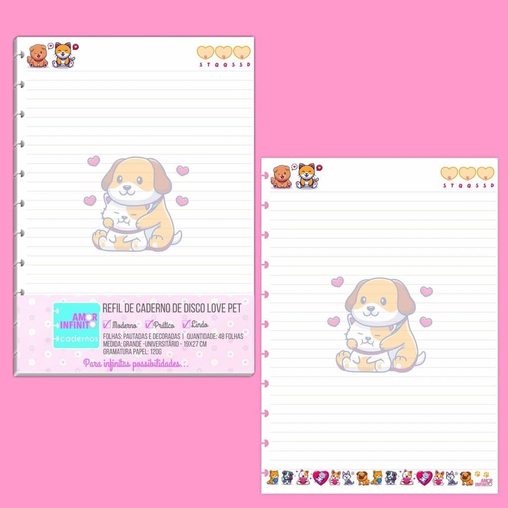 Refil Para Caderno de Disco Sistema Inteligente Amor Infinito Cadernos - Pet Love