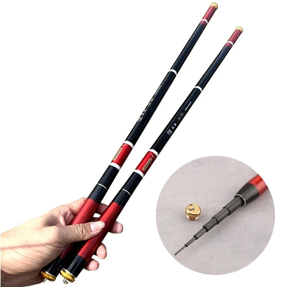 Vara De Pesca Telescópica Super Dura Ultraleve De Fibra De Carbono Cabo Vermelho Portátil Para O Bastão De Água Doce 3.6M 4.5M 5.4M 6.3M 7.2M