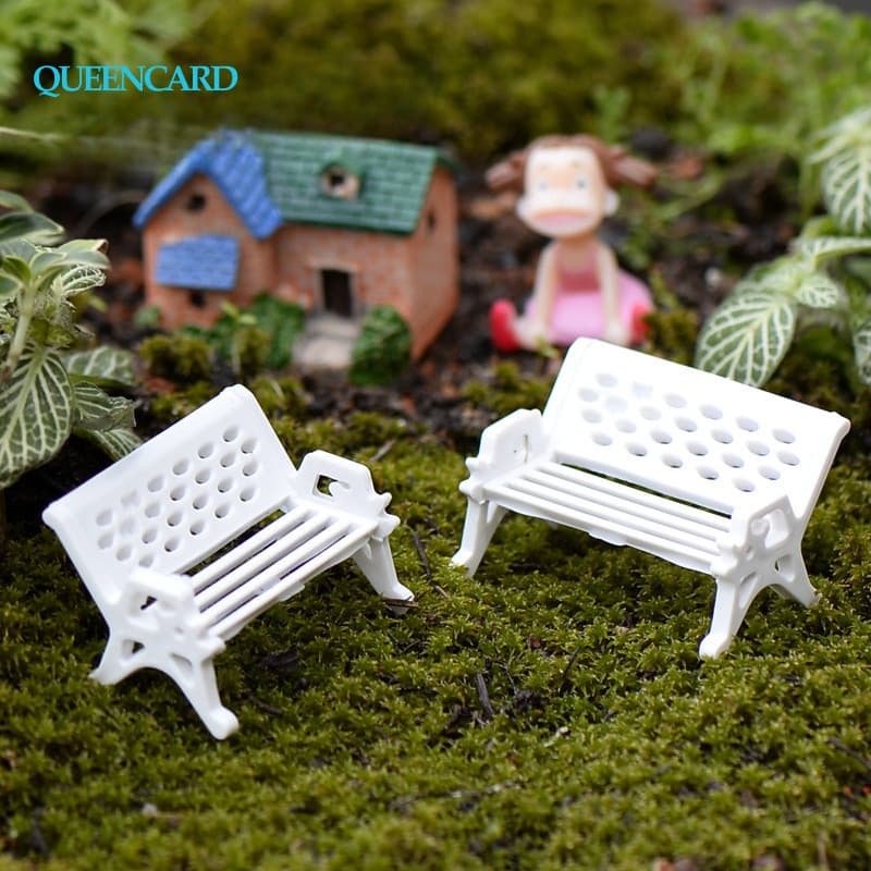 2PCS Bancos De Bancada Miniatura Micro Paisagens Cadeira De Resina Artesanato Suculentos Bonsai Doll House Park Paisagem