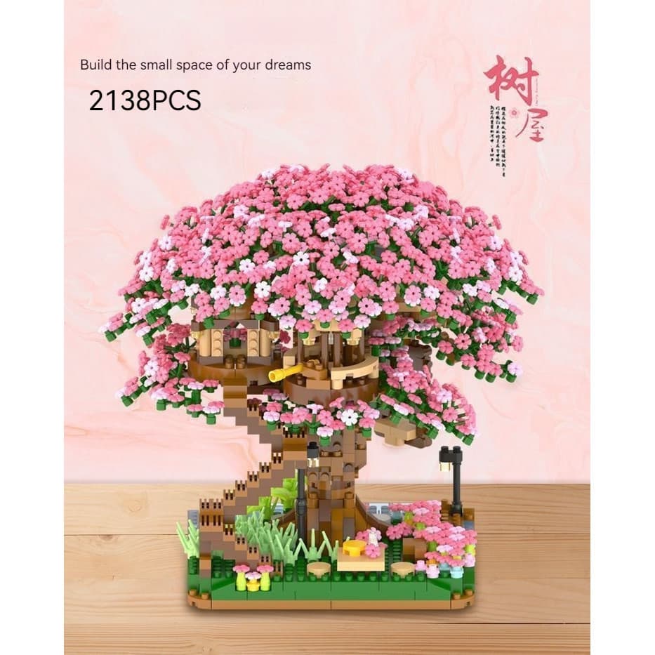 Compatível com Lego Tricolor Flor de Cerejeira Flor de Sakura rosa Sakura Tree House Brinquedos de construção de brinquedos para meninos e meninas Presentes de brinquedo