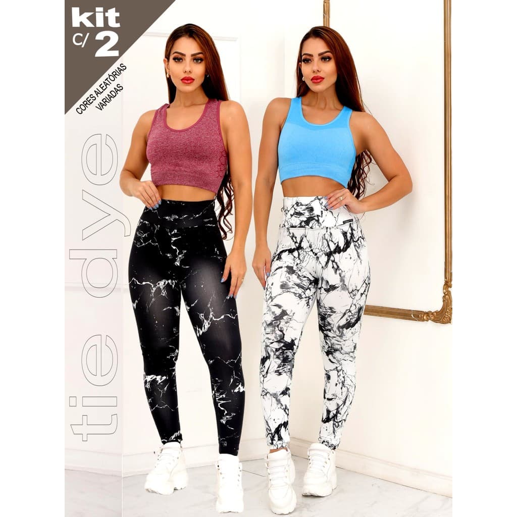 KIT COM 2 CALÇA LEGGING TIE DYE Feminina Fitness Academia Treino Corrida Ginastica Yoga Calca Esporte