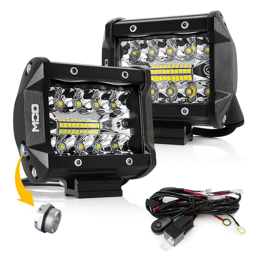 Par Farol Milha Led Automotivo Mod LEDs 60W 6500K Lente 8D Foco Spot e Flood 9,5cm com Chicote Carro