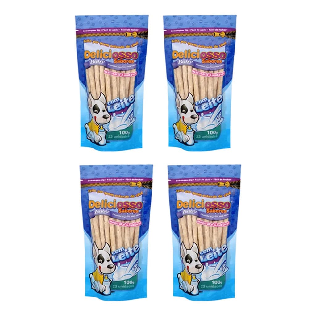 4un Osso Deliciosso Baby Palito Fino Leite Para Filhote Cães