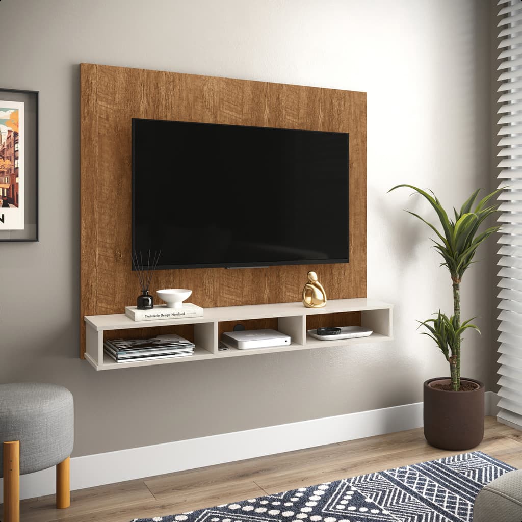 Painel para Tvs até 50 polegadas Sol Prateleiras nicho quarto sala escritório - Nature-Off white - Prado móveis