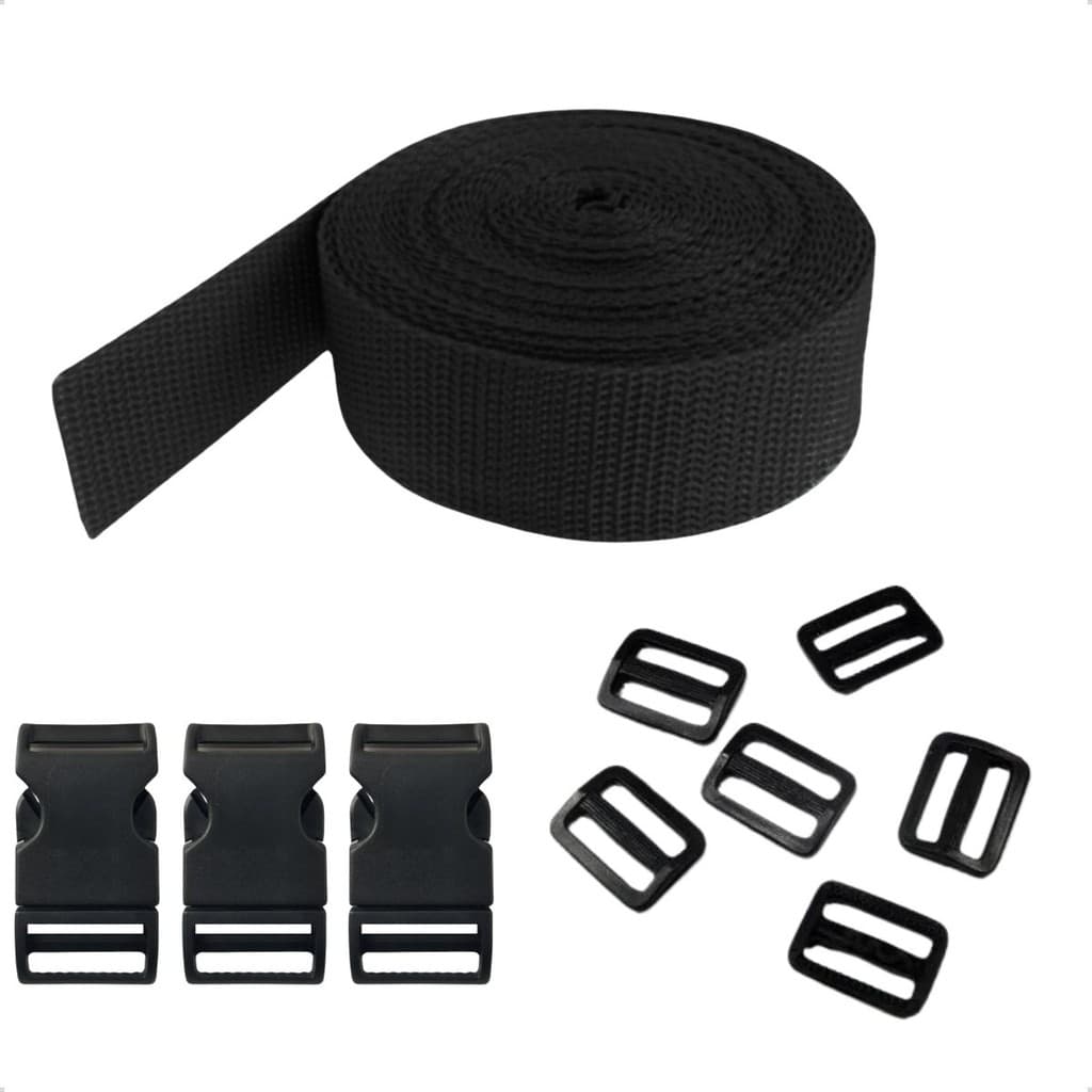 Kit 10 Metros Cinta Ca + 10 Fechos Engate Rápido + 10 Reguladores 20mm Para Mochilas Bolsas