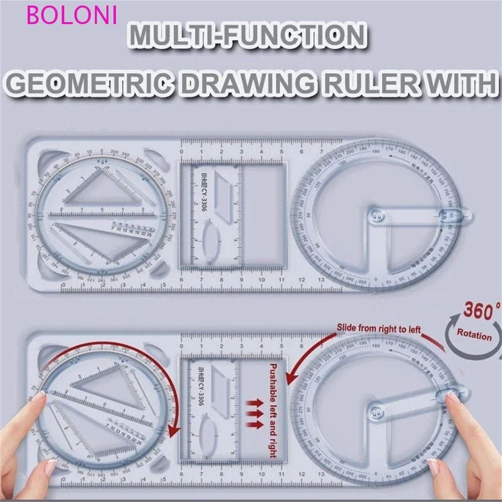 Régua Geométrica BOLONI , Multifuncional 360 ° De Desenho Móvel , Modelo De Plástico Reto De