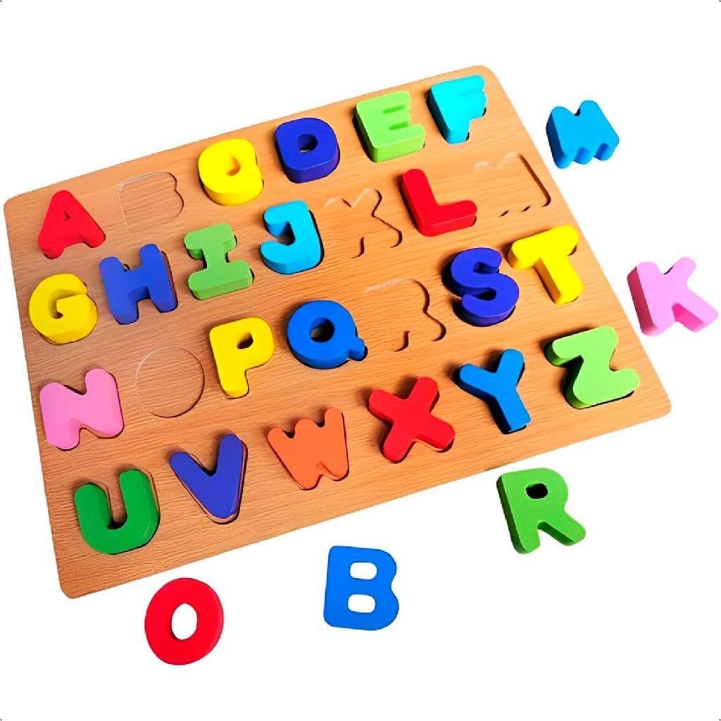 Quebra Cabeça Encaixe Letras Didático Alfabeto Brinquedo Mdf
