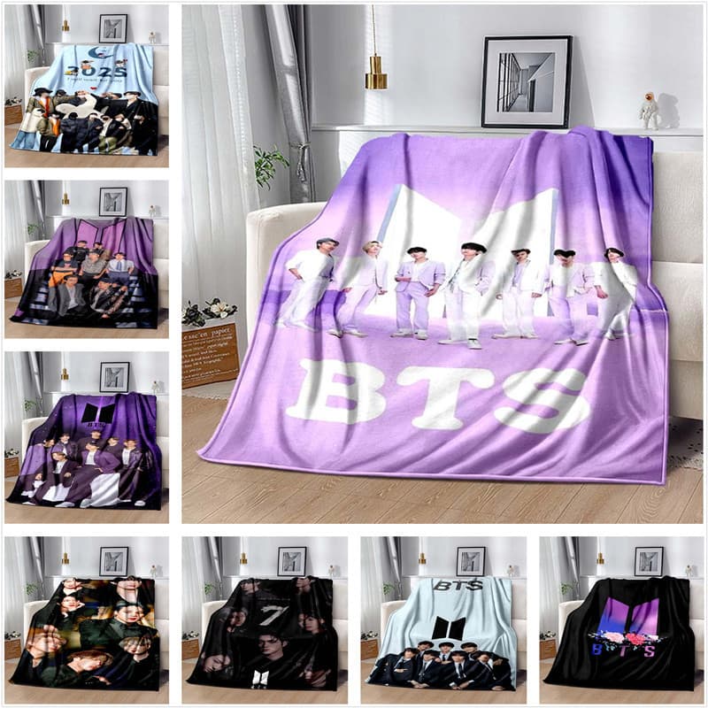 Moda Bangtan Boys BTS Cobertor Impresso , Decorativo Para Quarto De Adulto E Infantil Portátil Exterior , Flanela Macia Quente , Personalizável-2