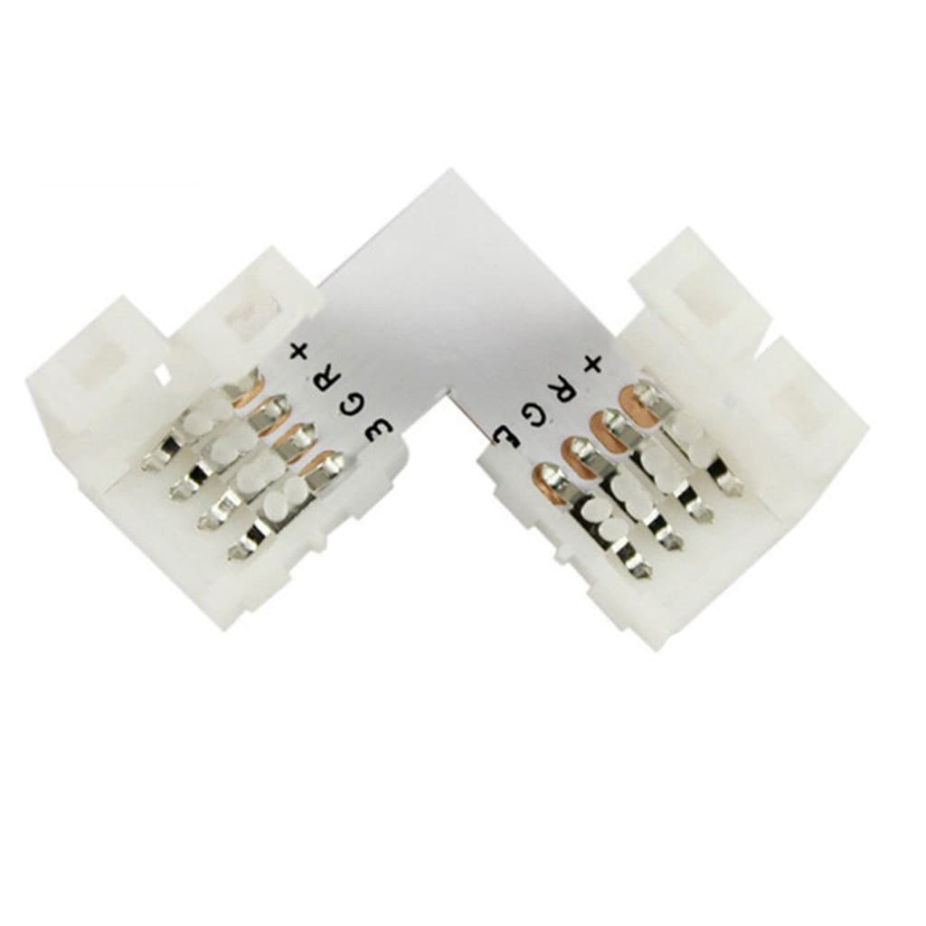 Conector Fita Led RGB 8mm em L 4 Vias Kit 5 unidades Fácil Instalação e Sem Solda