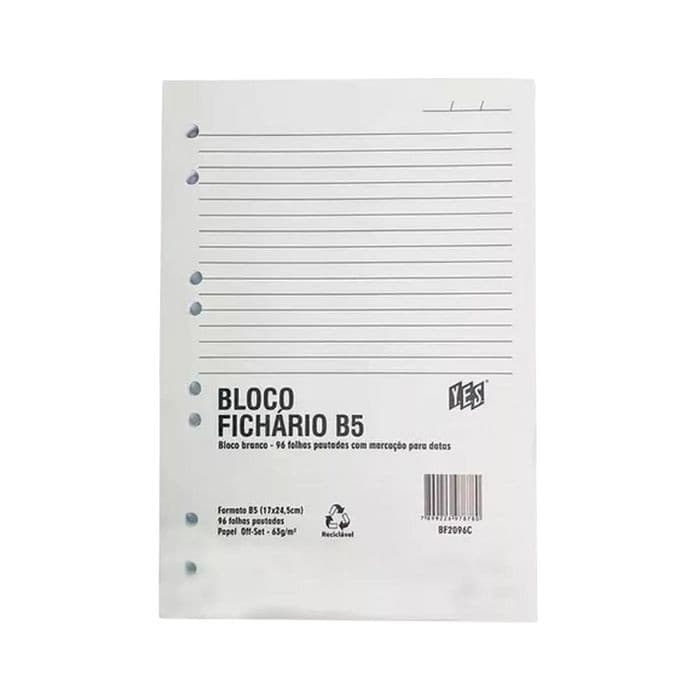 Bloco De Fichário Tamanho B5 Colegial 96fls Bf2096c - Yes