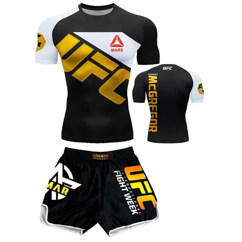Moletom Muay Thai, manga curta, apertado, padrão de artes marciais, adequado para homens UFC Running Fitness Training Su