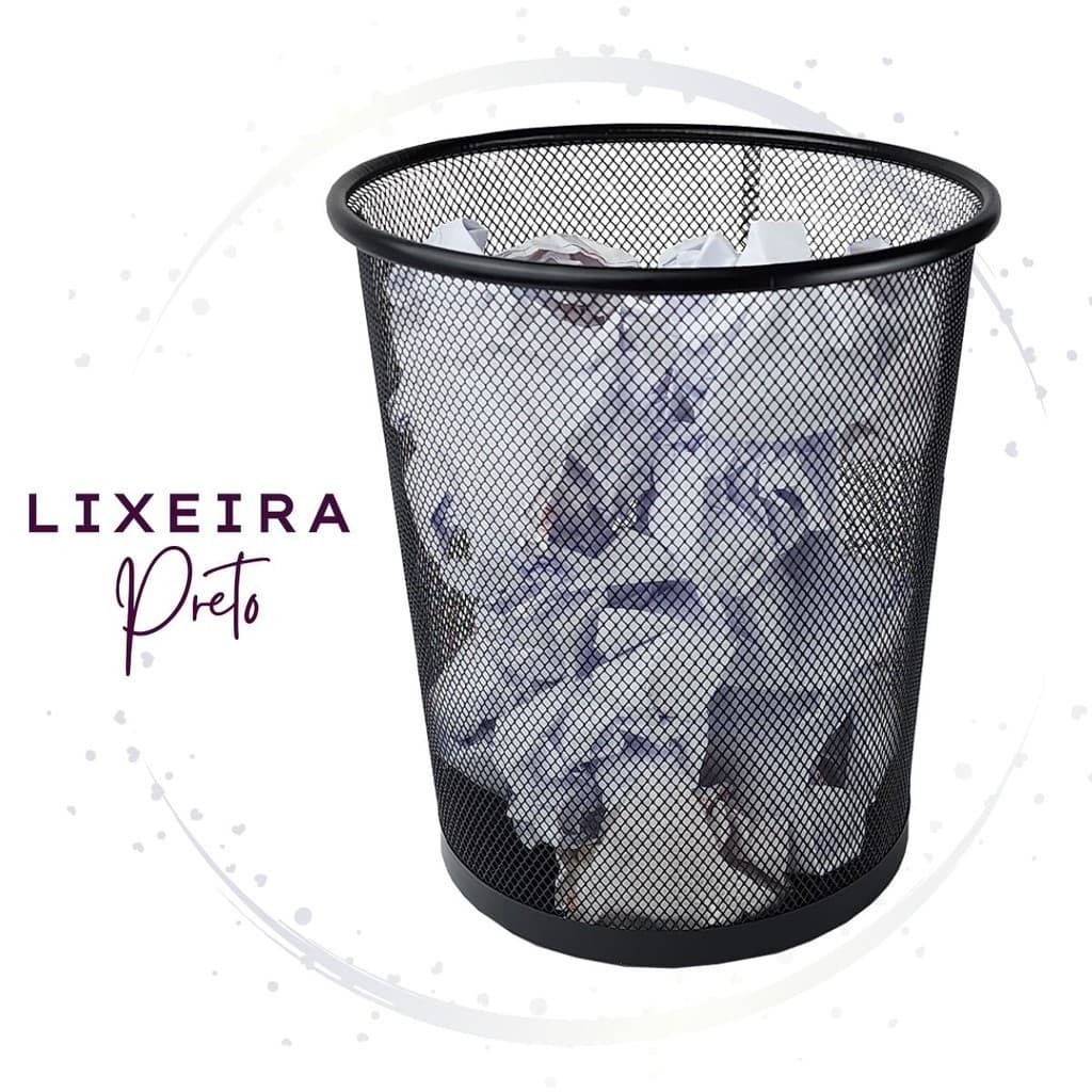 Lixeirinha redonda de metal aramado / Cesto e Lixeira preto 10L / Luxo