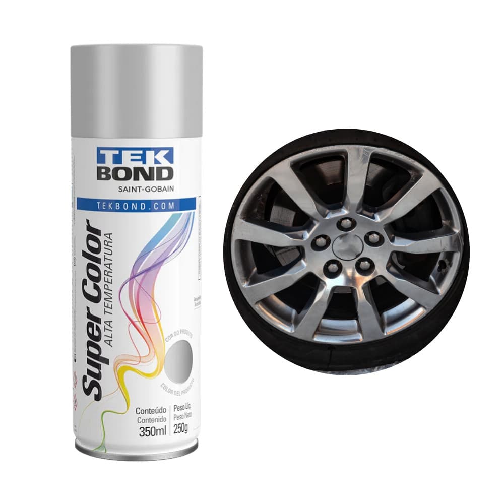 Tinta Spray Alumínio SuperColor Uso Geral 350ml Tekbond Secagem Rápida Gesso Cerâmica