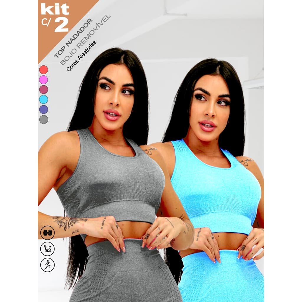 Kit c/2 Top Nadador Esporte Fitness Casual Dia Dia Cropped Academia Treino Leve e Fresquinho