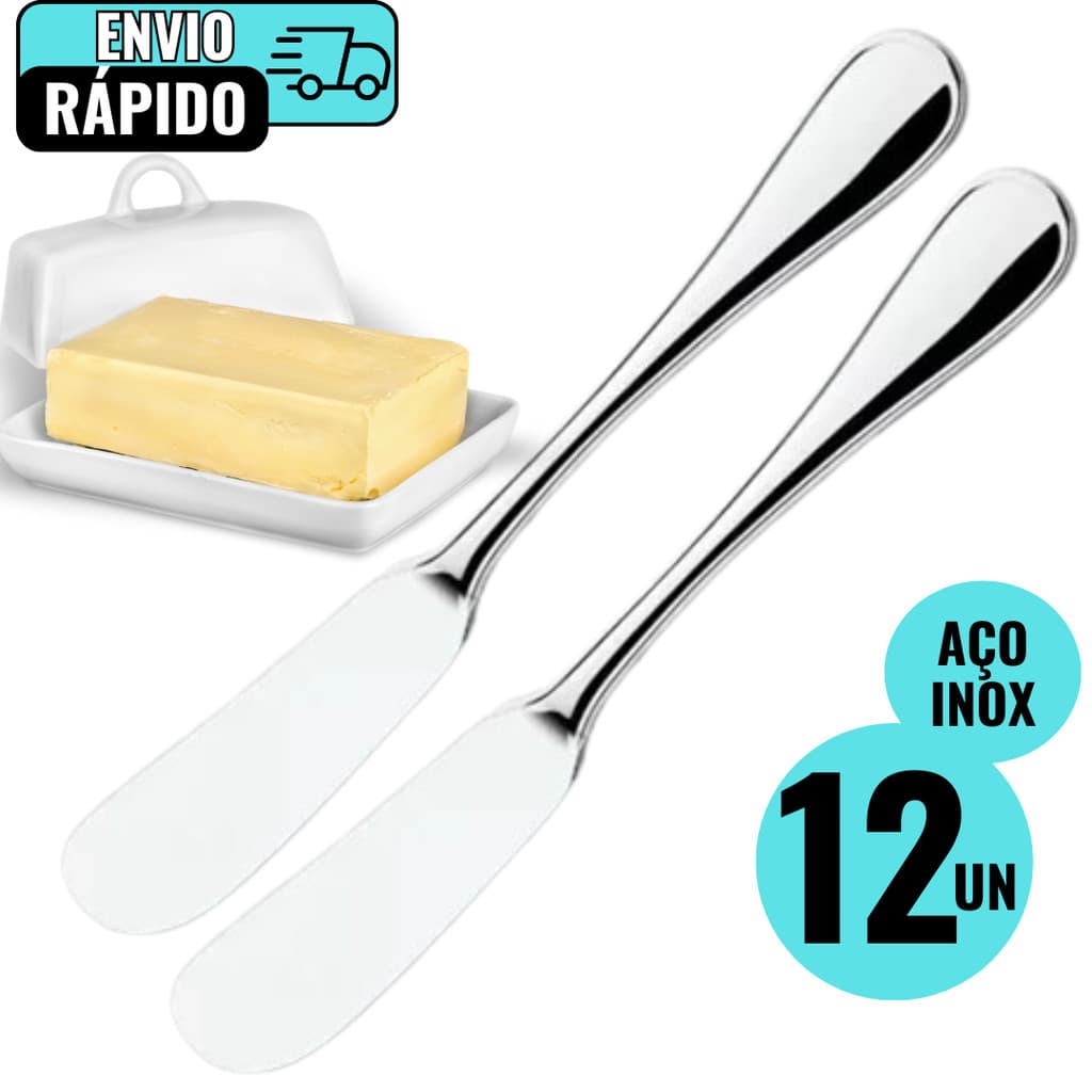 Conjunto 12 Espátulas Para Manteiga Geleia Pastas de Amendoim  Aço Inox Premium Padaria Residência