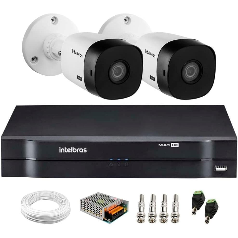 Kit 2 Câmeras HD 720p VHL 1120 B + DVR 1104 Intelbras + Acessórios