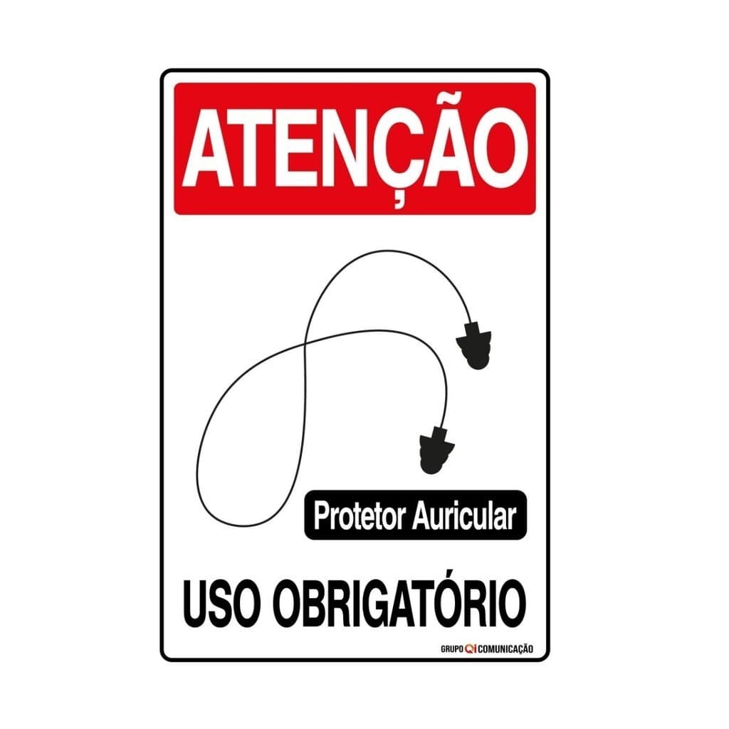 Placa De Sinalização Atenção Protetor Auricular Uso Obrigatório 20x30 Qi Comunicação - S-200 Q1A