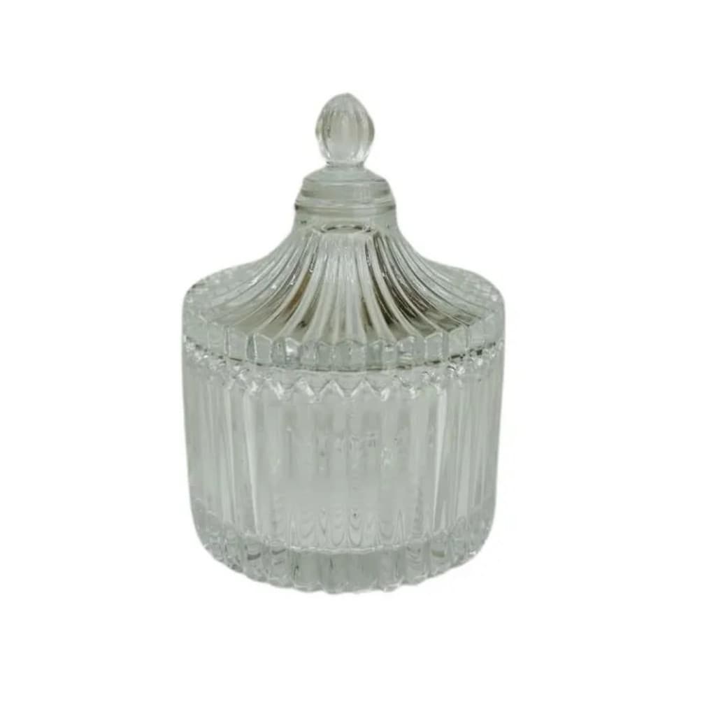 Porta Jóias redondo De Vidro Com Tampa 6,5 x 9cm castiçal