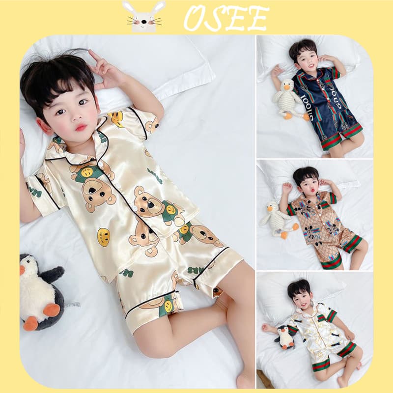 [Osee] 0-18 anos Gelo Pijama de Seda Infantil bebê Meninos Primavera e Verão Manga Curta Shorts Terno Pullovers Home