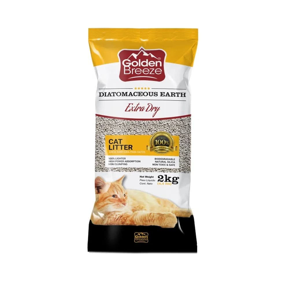 Golden Breeze areia para gatos totalmente natural, 2kg – Grão fino, não desbota, ecológica – absorve, bloqueia e veda líquidos para melhor controle de odor. Baixa manutenção