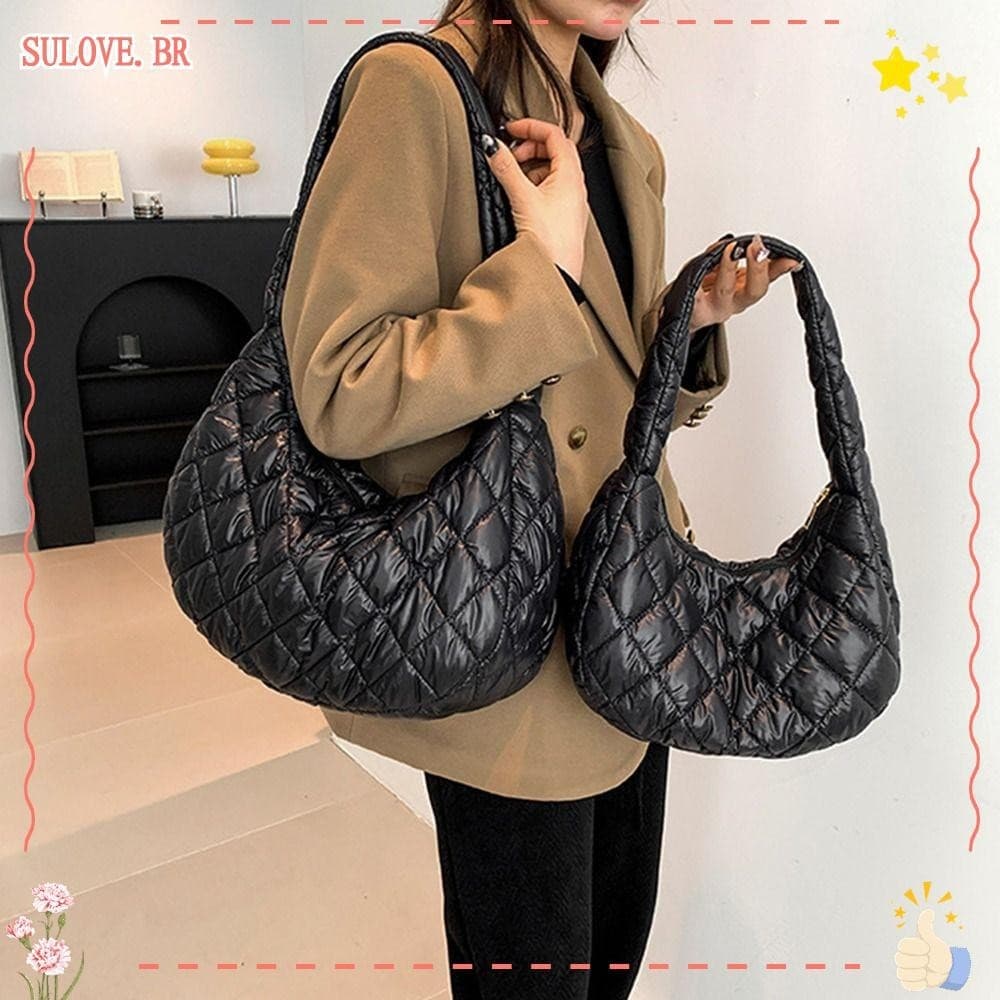 Sacola Acolchoada SULOVEDU , Bolsas De Ombro Acolchoadas De Algodão De Grande Capacidade Inchadas De Cor Sólida