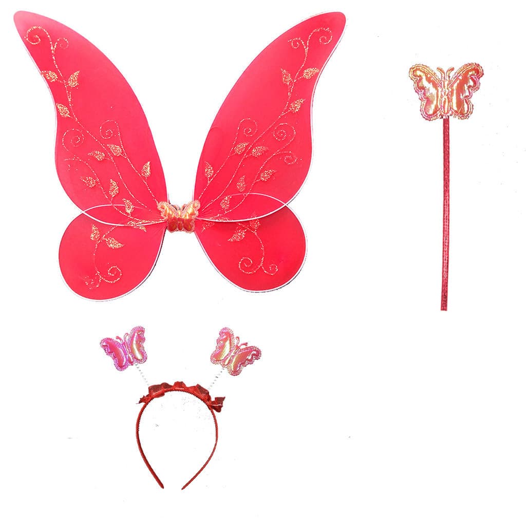 Kit Asa De Fada Tiara E Varinha Vermelha Festas