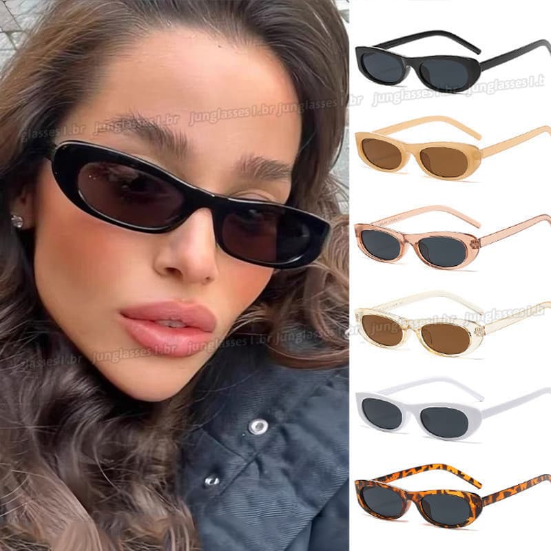 Óculos De Sol Europeus E Americanos De Armação Pequena Oval Retrô Para Mulheres Homens Olhos De Gato Tons Estreita Resistência UV