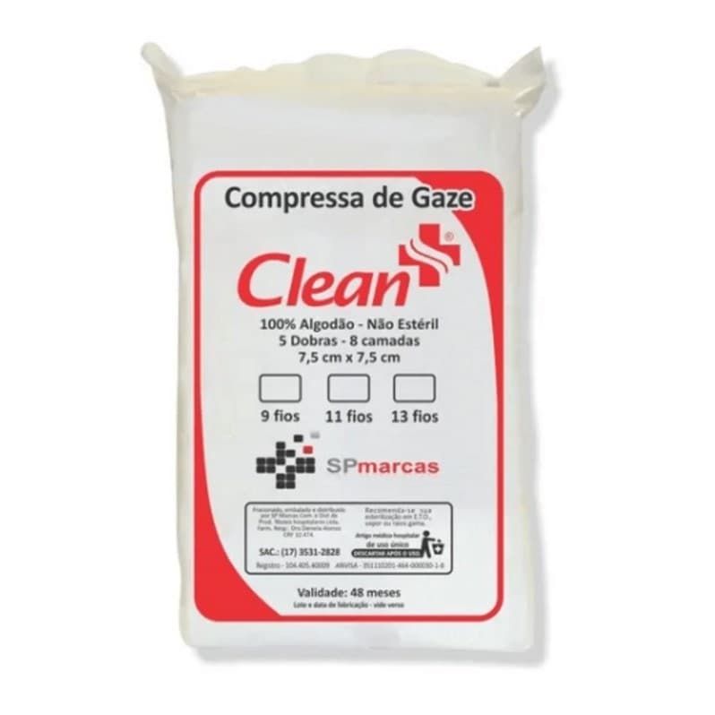 Compressa de Gaze Pacote C/500 Unidades 09 Fios Não Estéril - SP Marcas