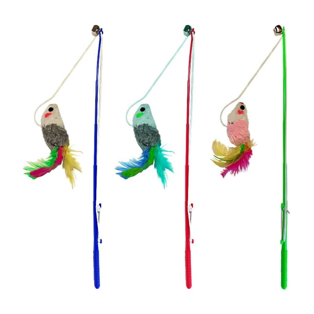 Brinquedo para Pets Gatos Varinha Vara Ratinho e Guizo Cores Variadas