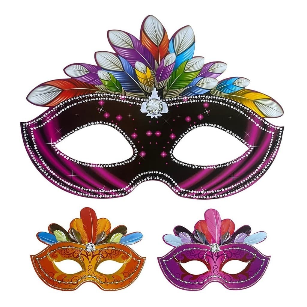 Máscara Carnaval Papel Cartonado 1 Grande 2 Pequenas Oferta