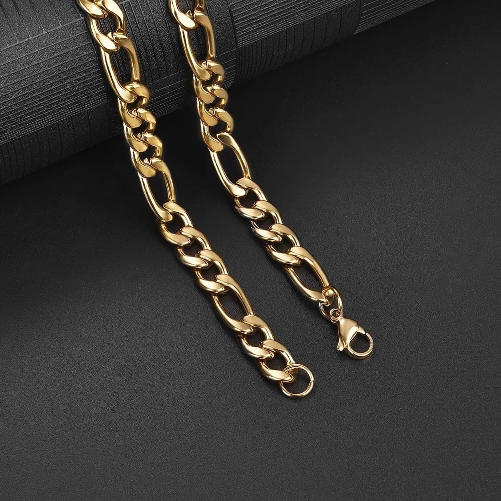 Colar Corrente Cordão Aço Inox Masculino Ouro 7mm Grumet 3x1 60cm