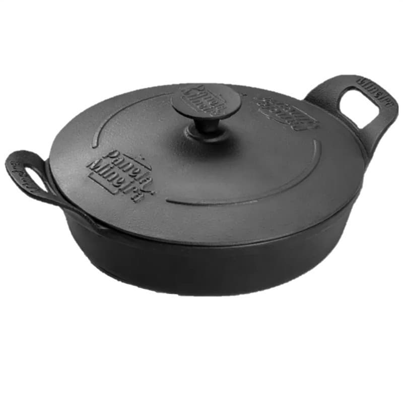 Travessa Em Ferro Fundido 400ml Com Tampa De Ferro Panela Mineira Redonda Estilo 14cm
