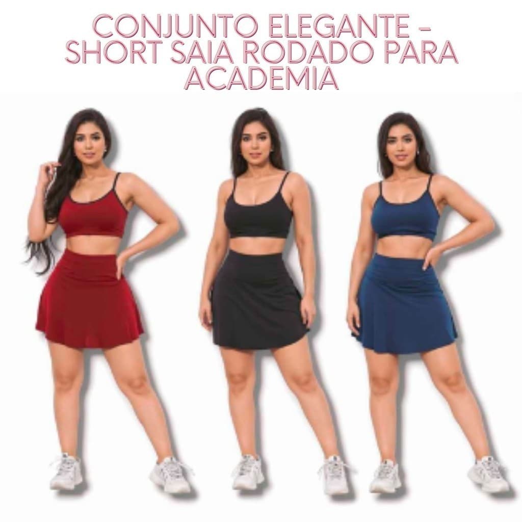 Conjunto Elegante - Short Saia Rodado para Academia