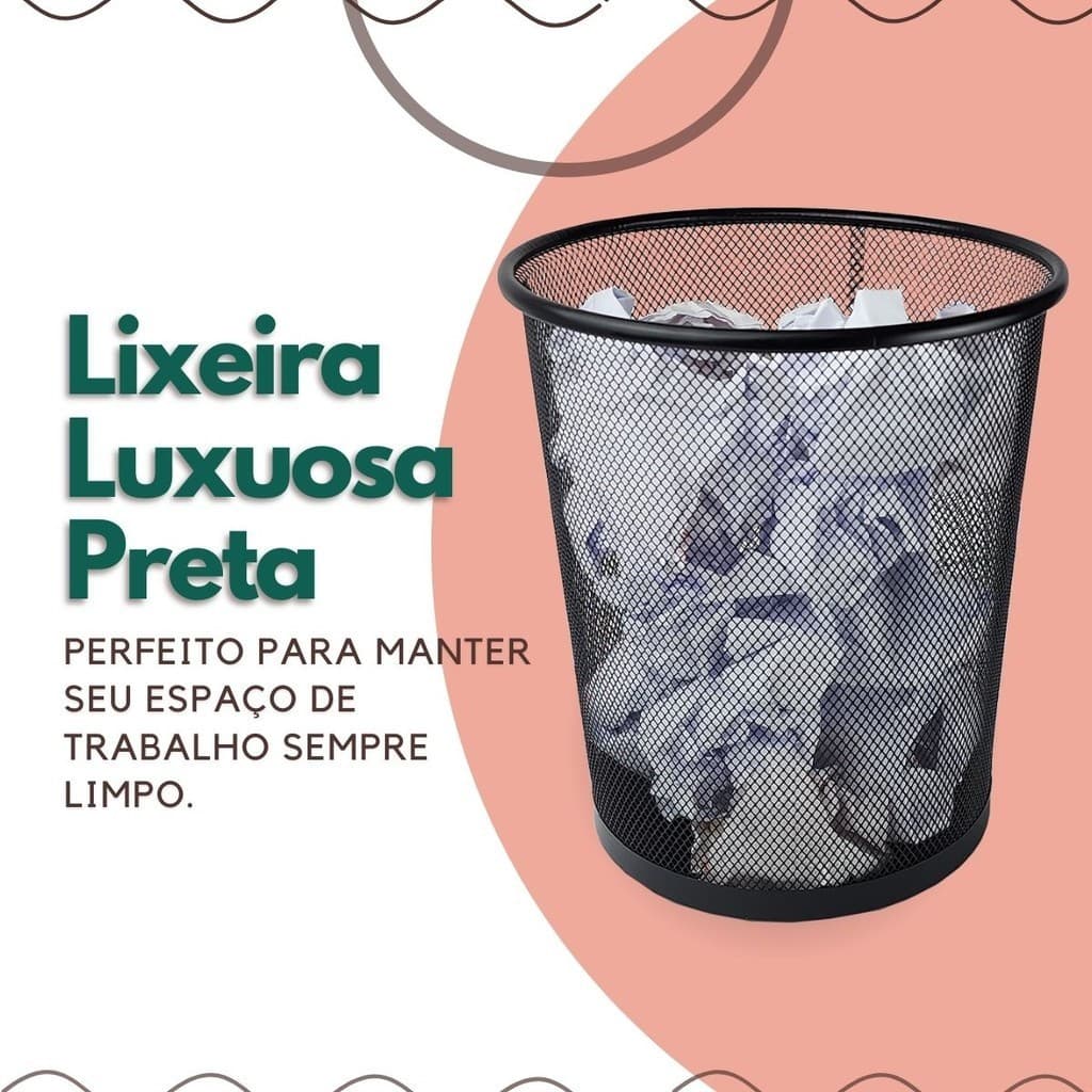 Lixeirinha redonda de metal aramado / Cesto e Lixeira preto 10L / Luxo