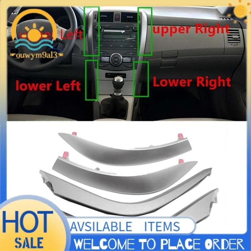 1Set Center Air Vents Chrome Trim Strip Acessórios De Substituição De Tiras Cromadas Adequado Para Toyota Corolla Altis 2007-2013 Painel De Instrumentos Lower + Upper Cover Silver Grey