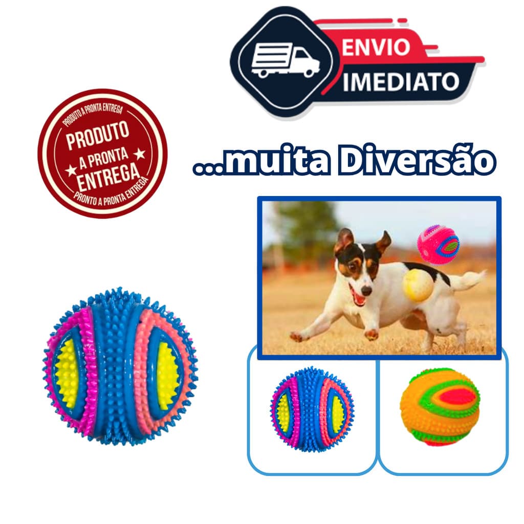 Bola de Vinil com Apito para Pets - Cores Variadas, 6,5 cm